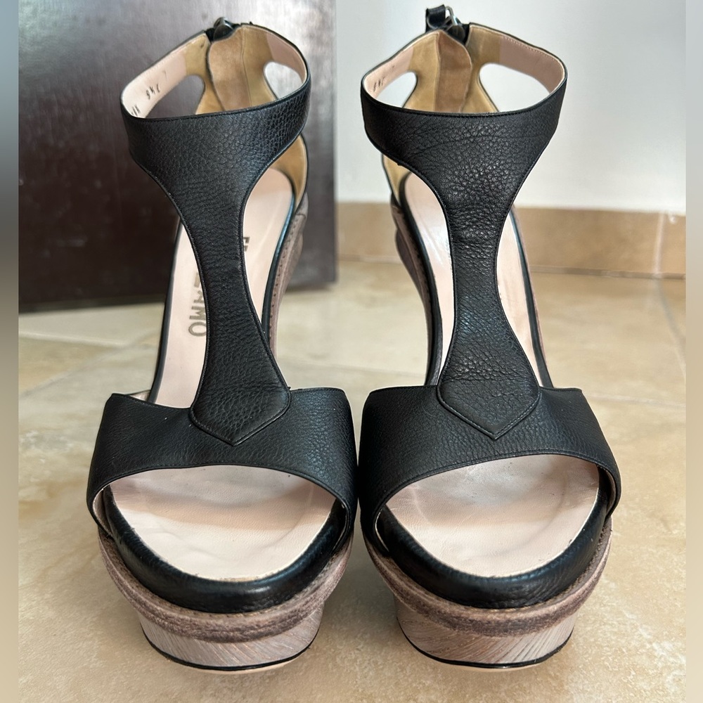 Salvatore Ferragamo black wooden platform